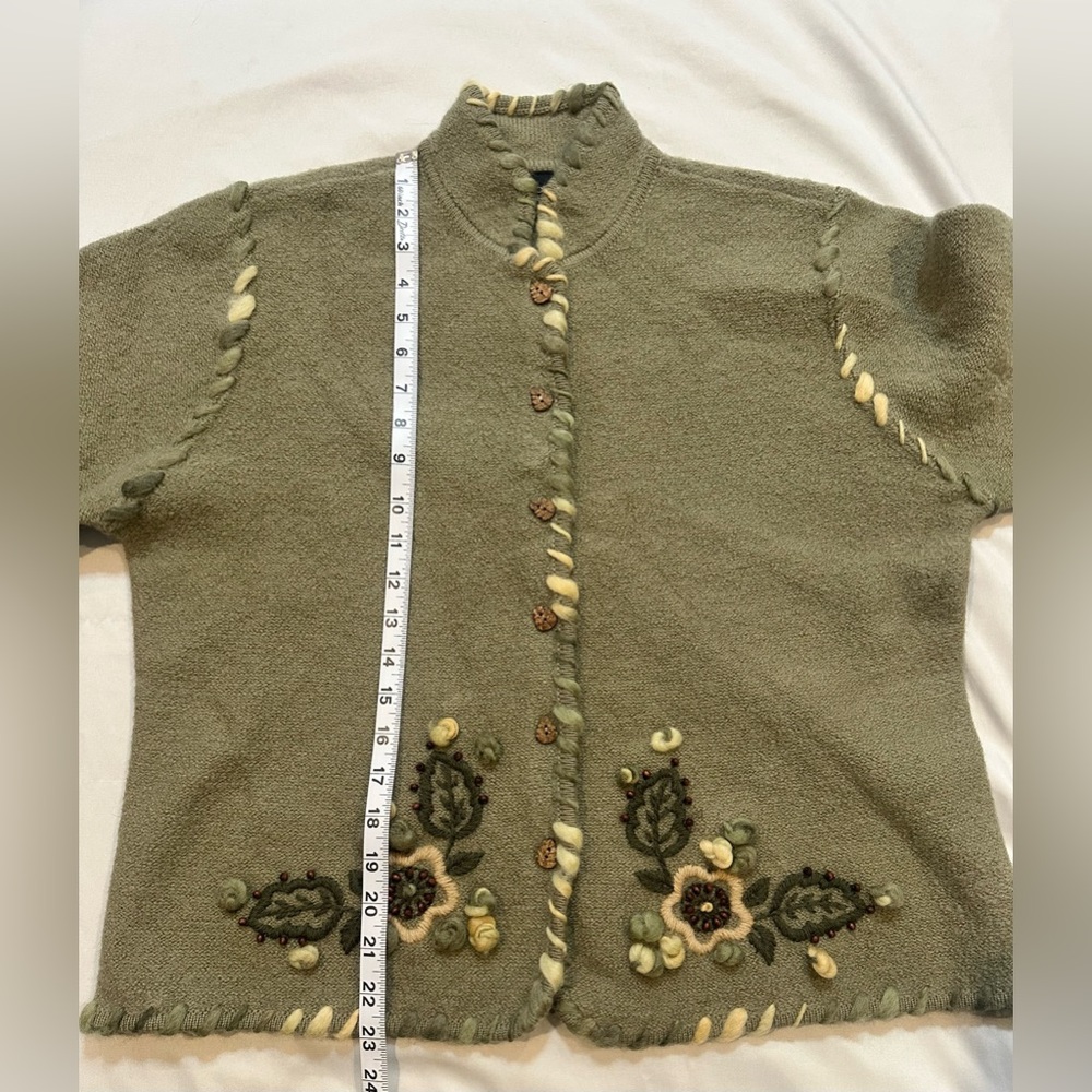 Nordic Design Wool Blend Cardigan Sweater Embroidered Floral Boho Cottagecore - Picture 9 of 14